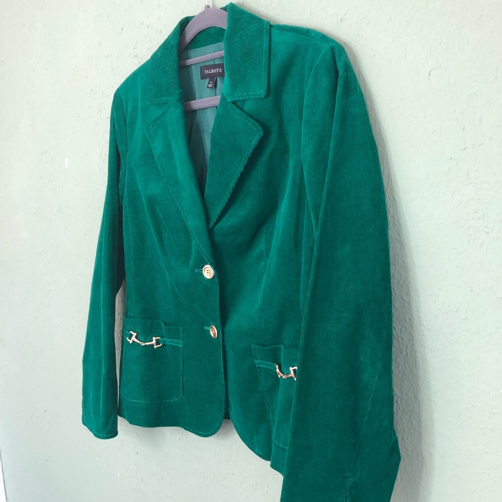 Talbots Emerald Green Corduroy Blazer Size 8